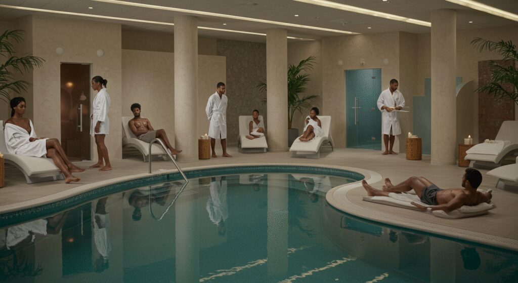 Spa day picture with adult males and females