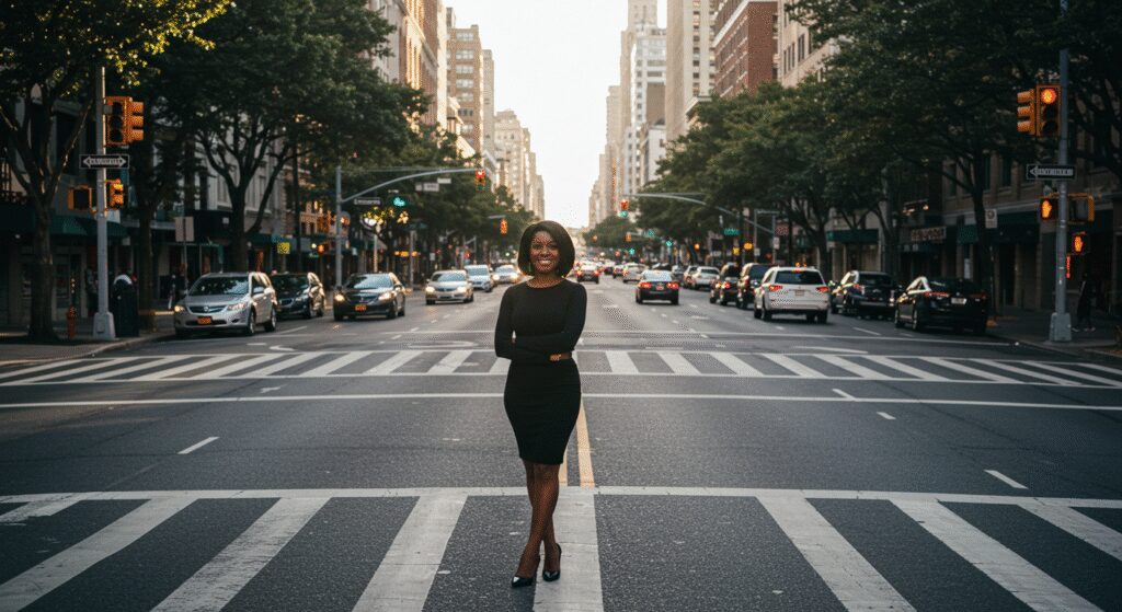 lady at crossroad