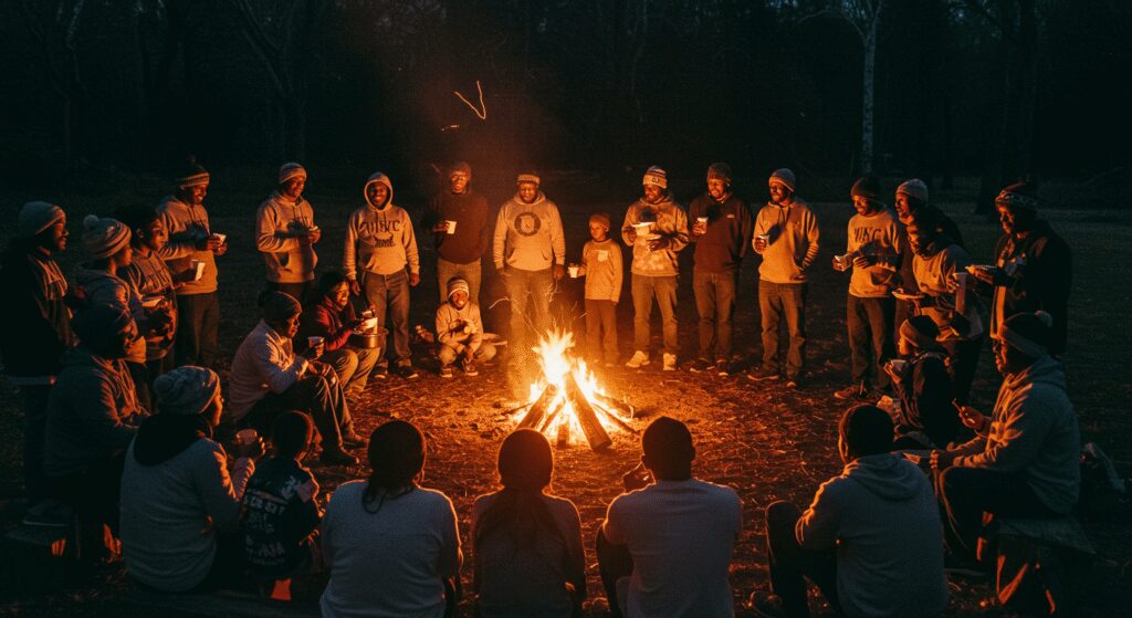 community of people around a fire