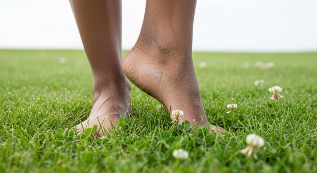 someone’s feet  on the ground, grass