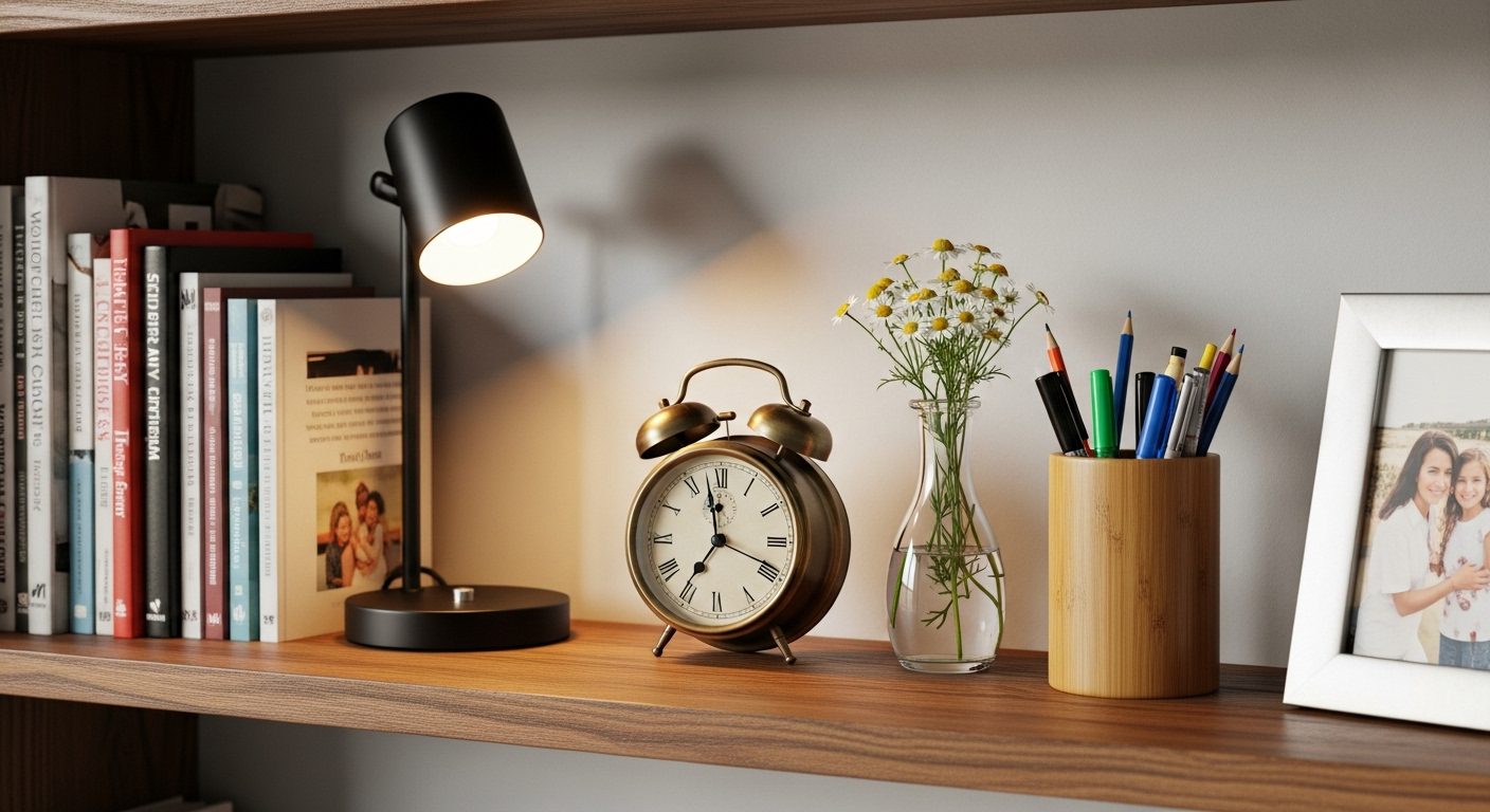bookshelf with many things