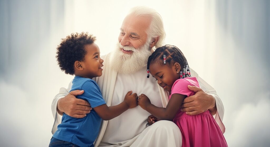 Pic of God hugging a little boy and girl